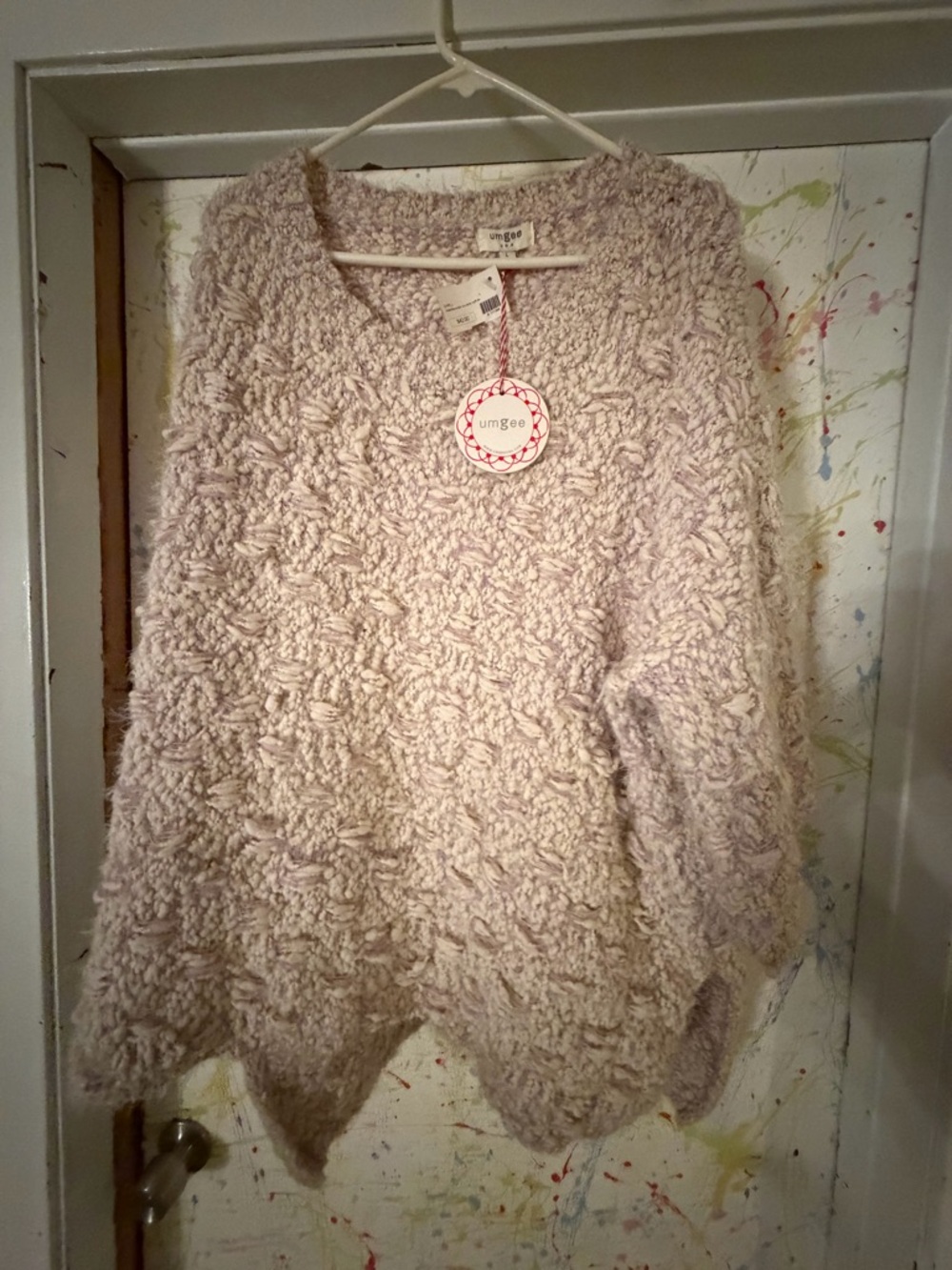 Umgee Plush Cream and Lavender Textured Crew Sweater